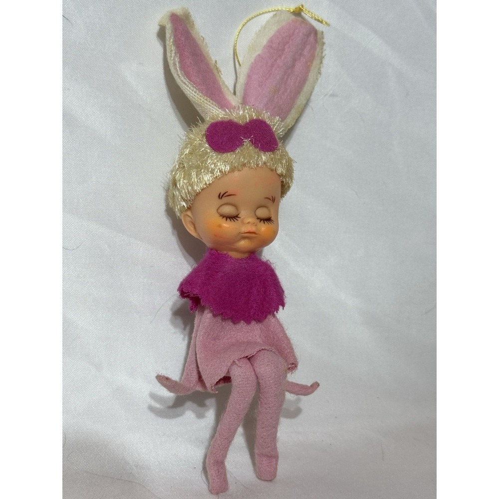 Vintage 1950's Pouty Face Knee Hugger Easter Bunny Rabbit Pixie Elf Japan 7" EUC